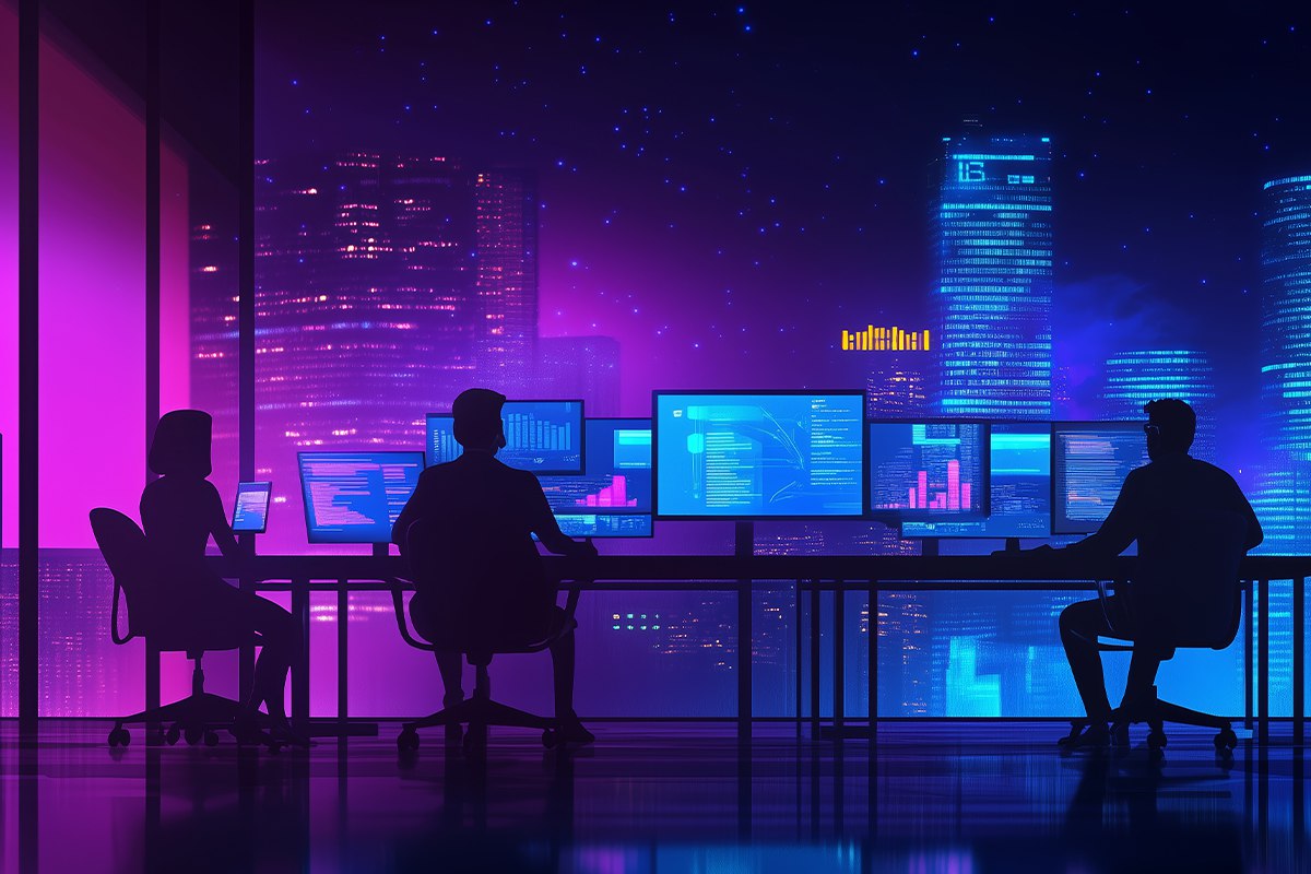 Modern office with a team working